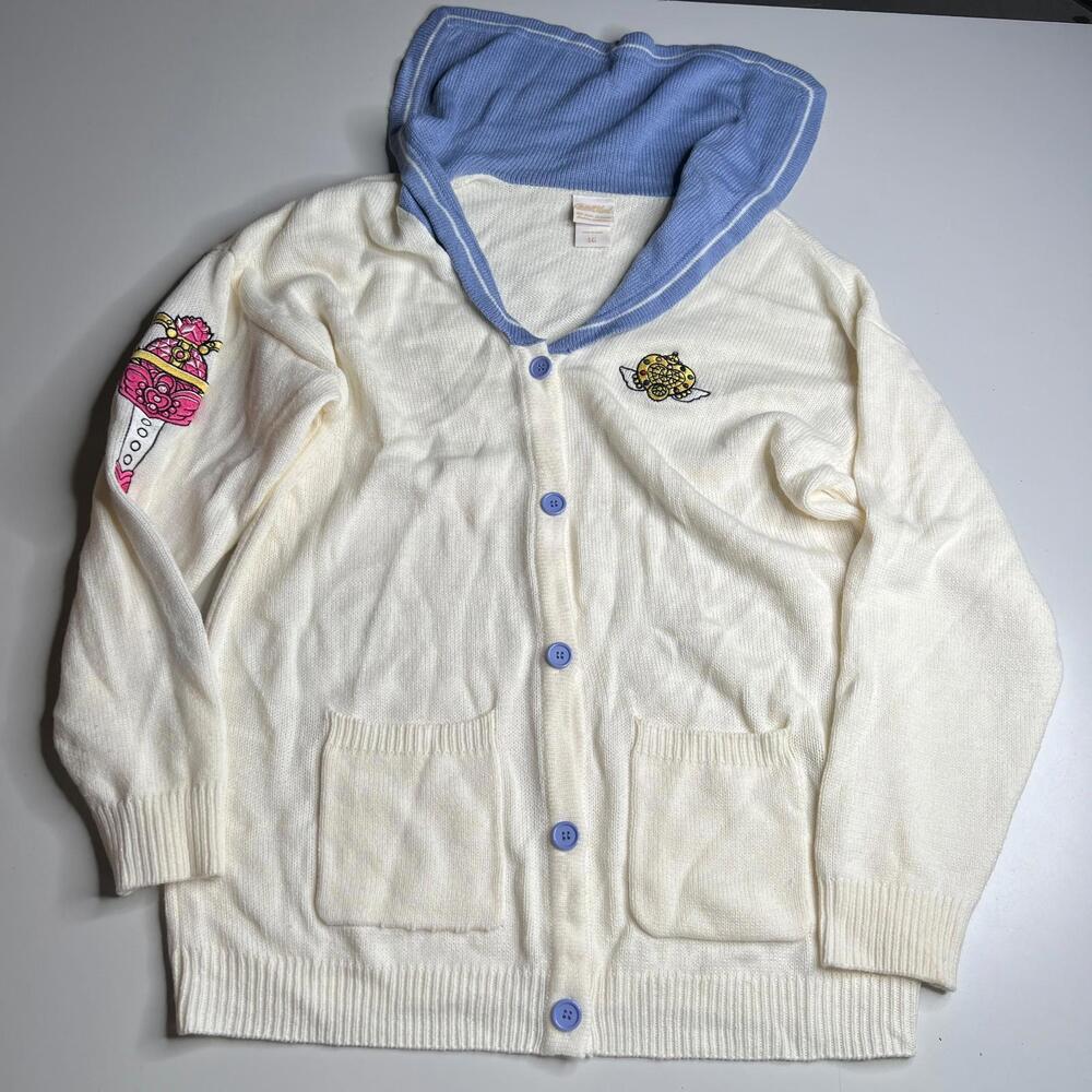 Sailor Moon Hot Topic Cream Hooded Cardigan Sweater‎ LG Anime Embroidery